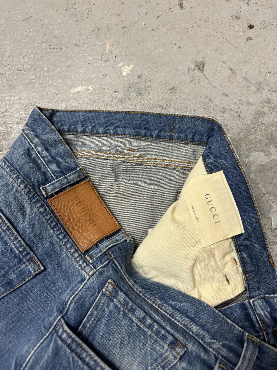 2000s Gucci Blue Faded Straight Denim Jeans (L) TzALvRc 10