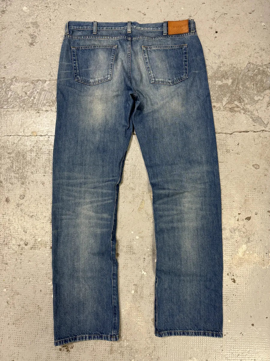 2000s Gucci Blue Faded Straight Denim Jeans (L) TzALvRc 4