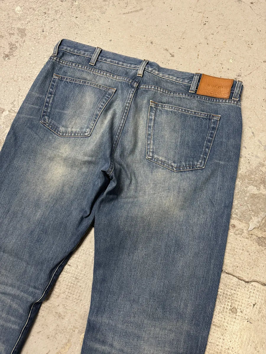 2000s Gucci Blue Faded Straight Denim Jeans (L) TzALvRc 8