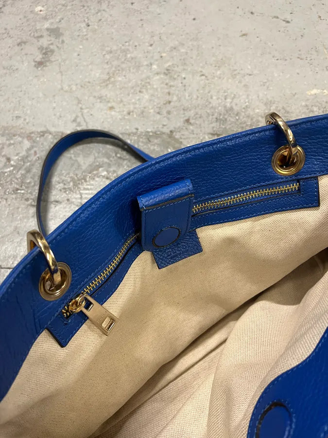 2000s Gucci Blue Leather Bamboo Handle Tote Bag FozADGQ 10