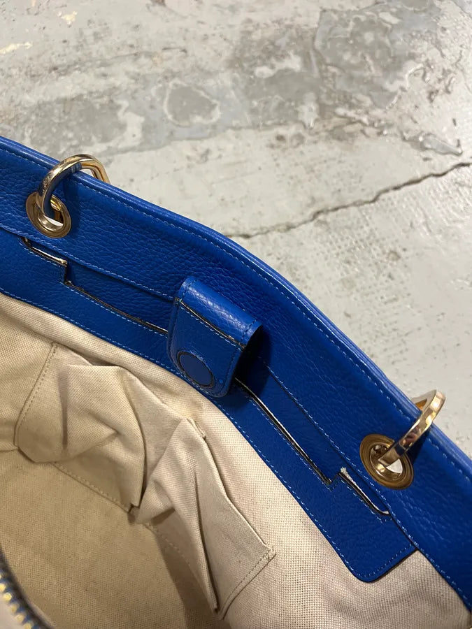 2000s Gucci Blue Leather Bamboo Handle Tote Bag FozADGQ 11