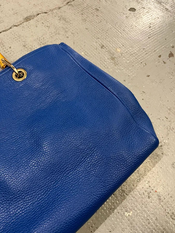2000s Gucci Blue Leather Bamboo Handle Tote Bag FozADGQ 5