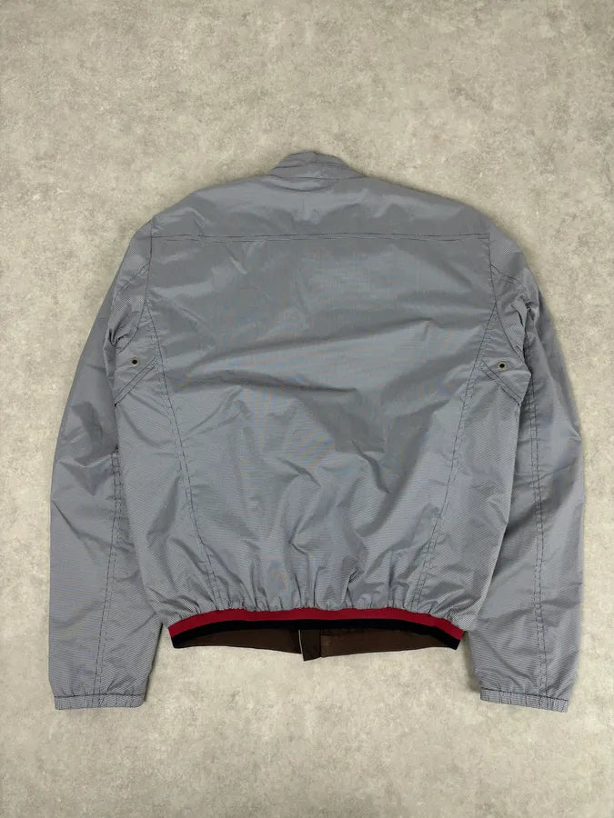 AW2009 Gucci Blue Nylon Checkered Striped Ribbing Bomber Jacket  VoMbQHK 4
