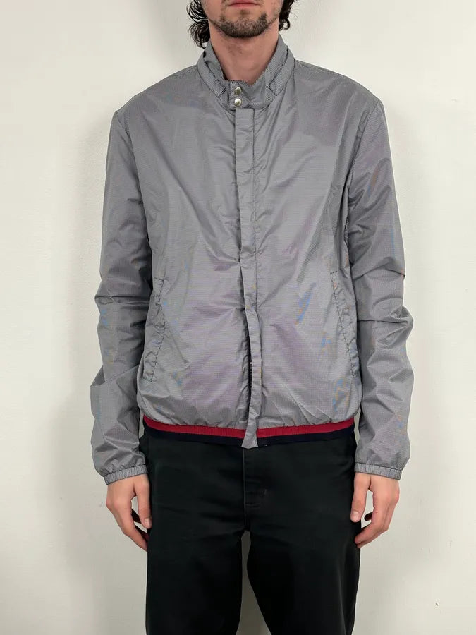 AW2009 Gucci Blue Nylon Checkered Striped Ribbing Bomber Jacket  VoMbQHK 1