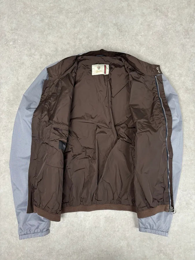 AW2009 Gucci Blue Nylon Checkered Striped Ribbing Bomber Jacket  VoMbQHK 6