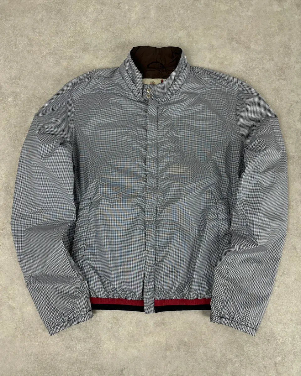 AW2009 Gucci Blue Nylon Checkered Striped Ribbing Bomber Jacket  VoMbQHK 0