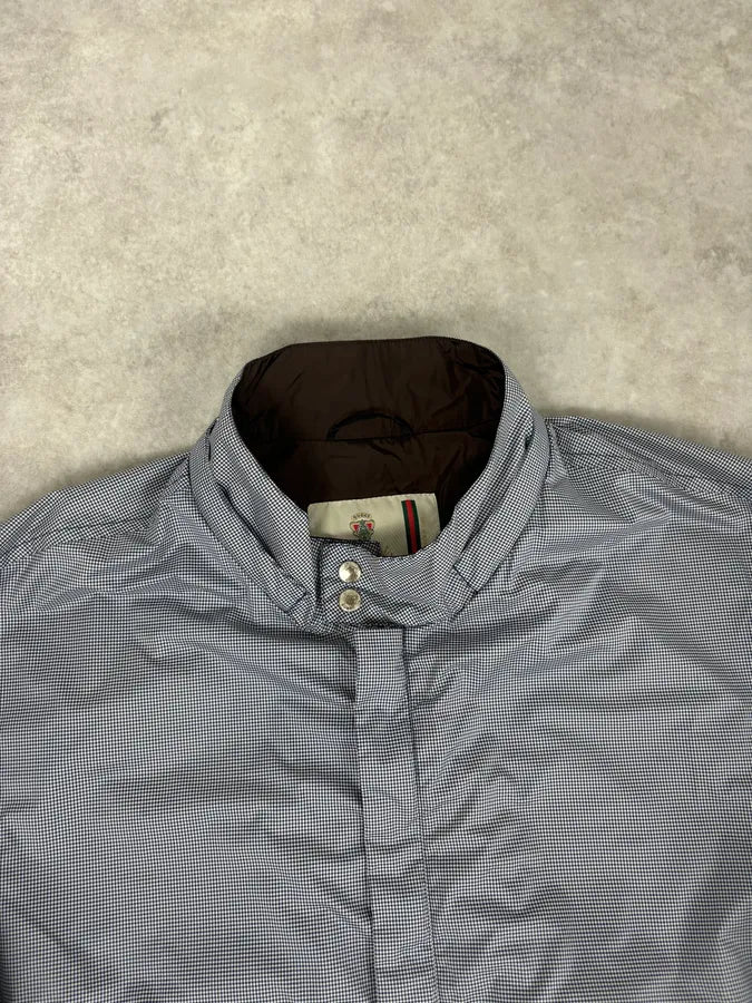 AW2009 Gucci Blue Nylon Checkered Striped Ribbing Bomber Jacket  VoMbQHK 3