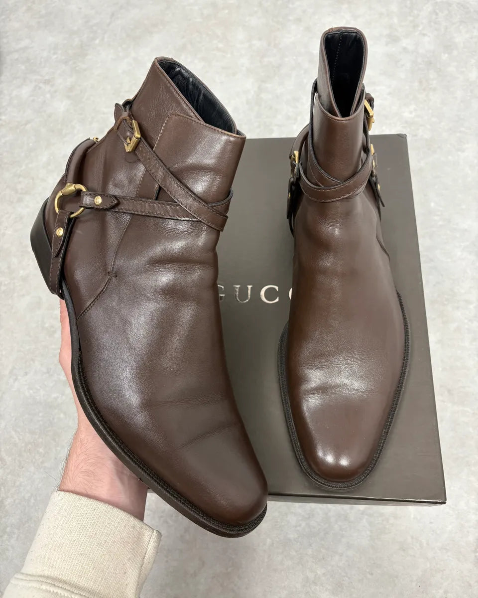 2000s Gucci Brown Ankle Buckled Leather Boots QdhCQQP 0