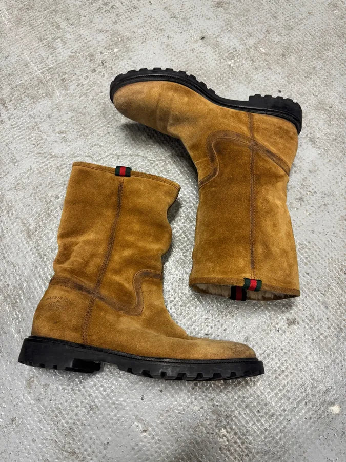2000s Gucci Brown Ankle Fur Suede Leather Boots VMWJpPX 1