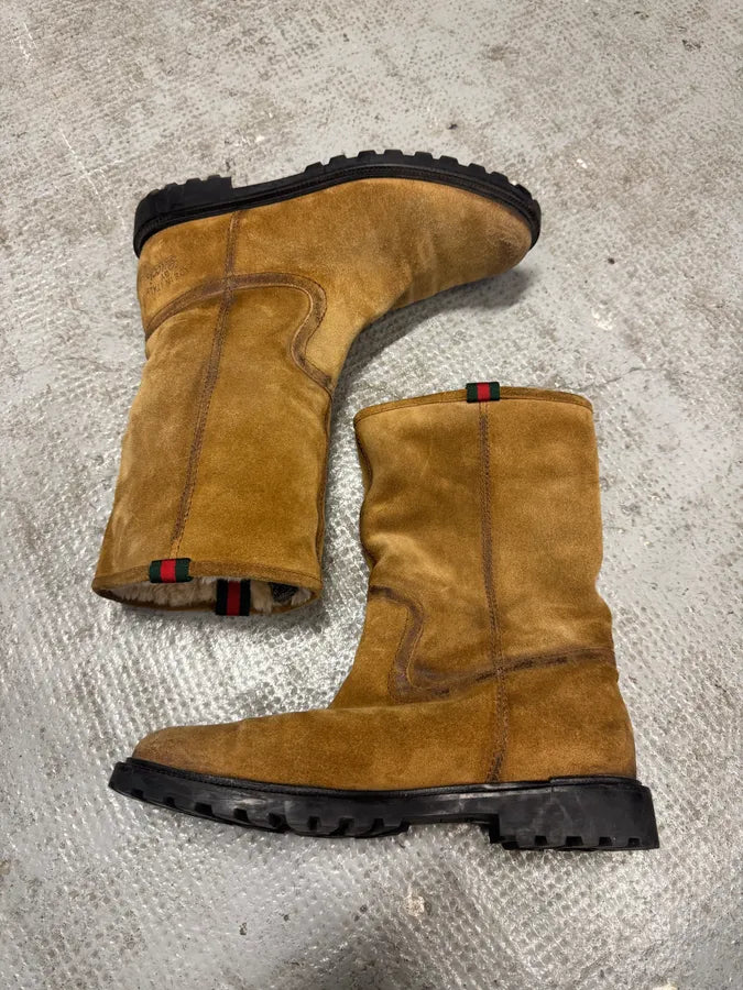 2000s Gucci Brown Ankle Fur Suede Leather Boots VMWJpPX 2