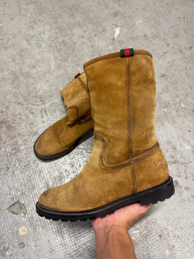 2000s Gucci Brown Ankle Fur Suede Leather Boots VMWJpPX 3