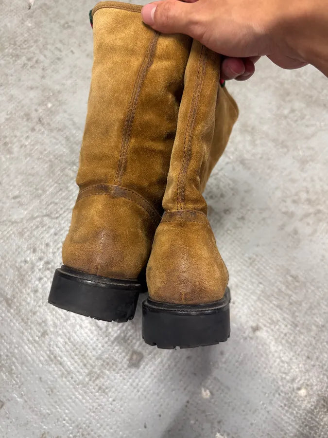 2000s Gucci Brown Ankle Fur Suede Leather Boots VMWJpPX 5