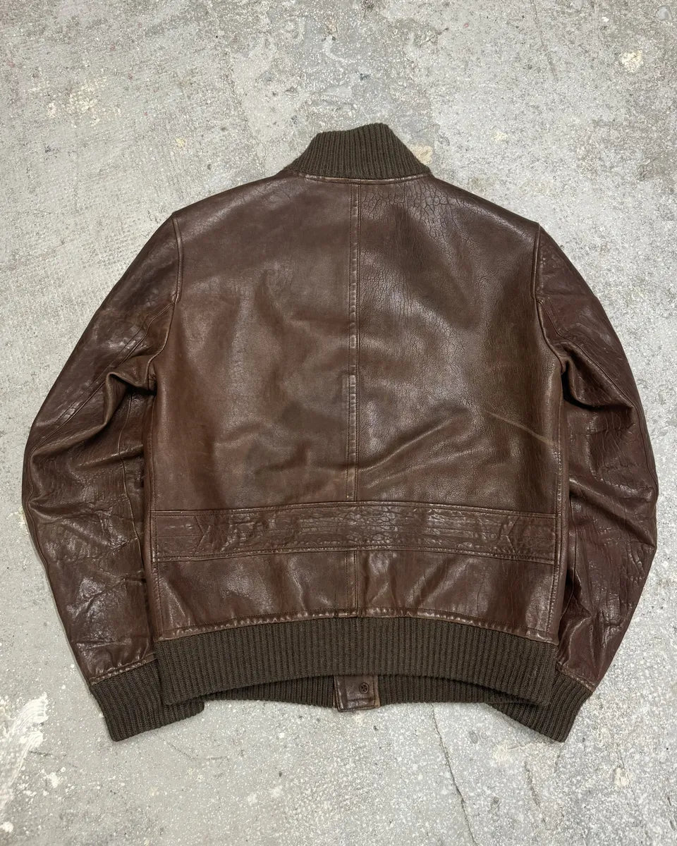 2000s Gucci Brown Buttoned Minimalistic Leather Jacket (M) 1