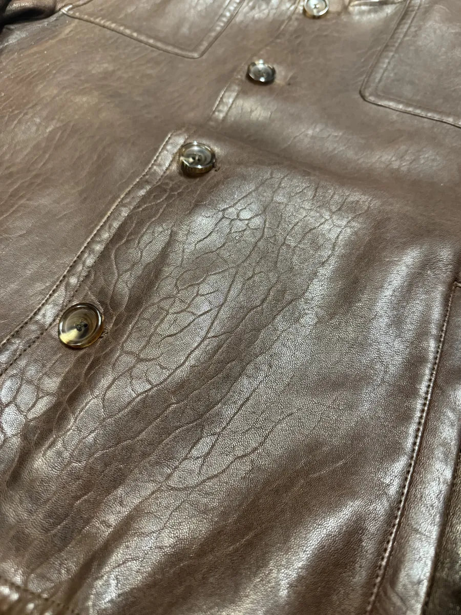 2000s Gucci Brown Buttoned Minimalistic Leather Jacket (M) 10