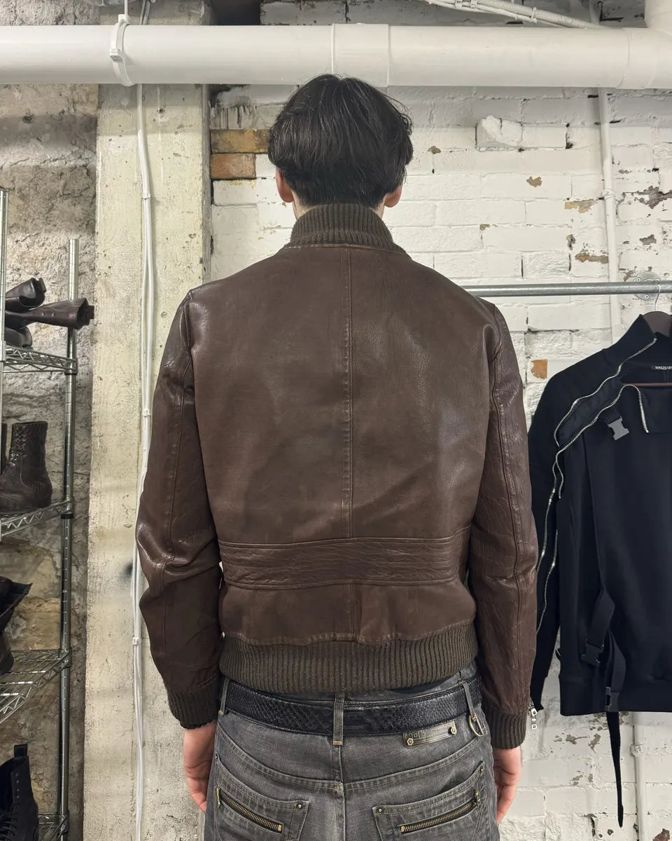 2000s Gucci Brown Buttoned Minimalistic Leather Jacket (M) 3