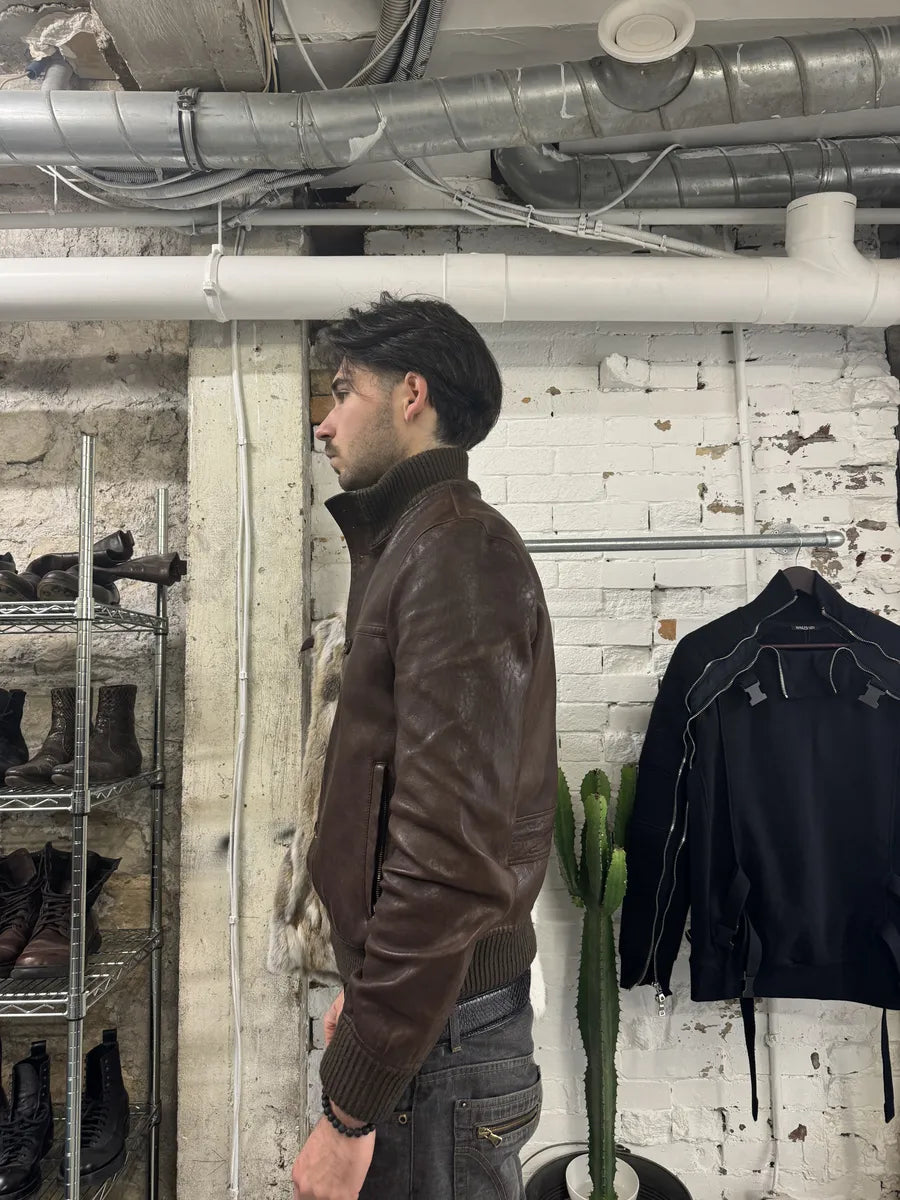 2000s Gucci Brown Buttoned Minimalistic Leather Jacket (M) 4