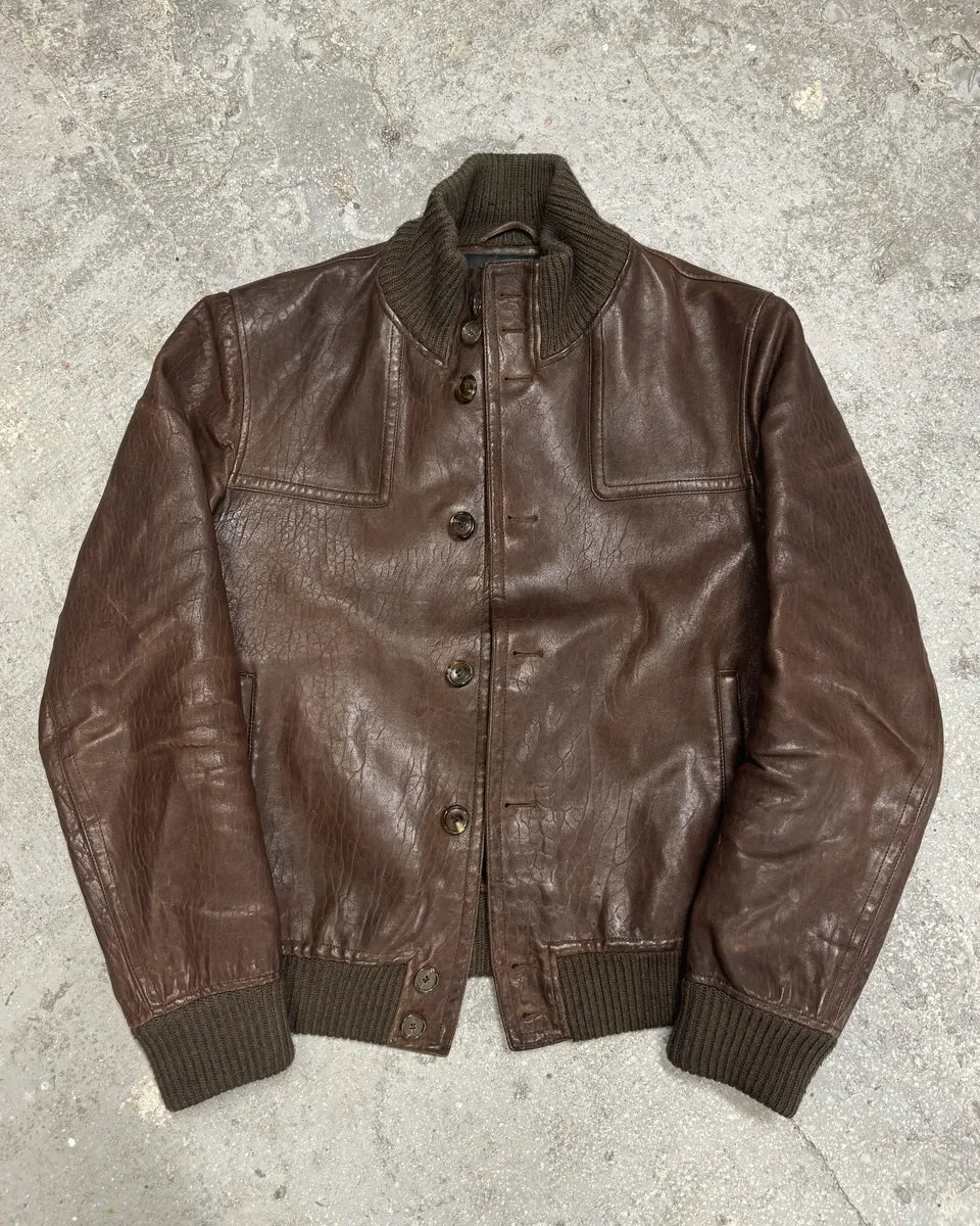2000s Gucci Brown Buttoned Minimalistic Leather Jacket (M) 5