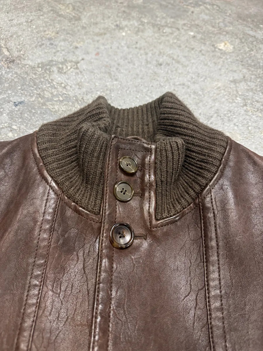2000s Gucci Brown Buttoned Minimalistic Leather Jacket (M) 7
