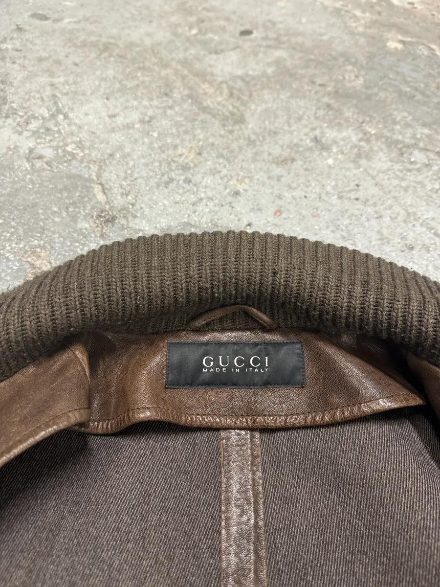 2000s Gucci Brown Buttoned Minimalistic Leather Jacket (M) 8