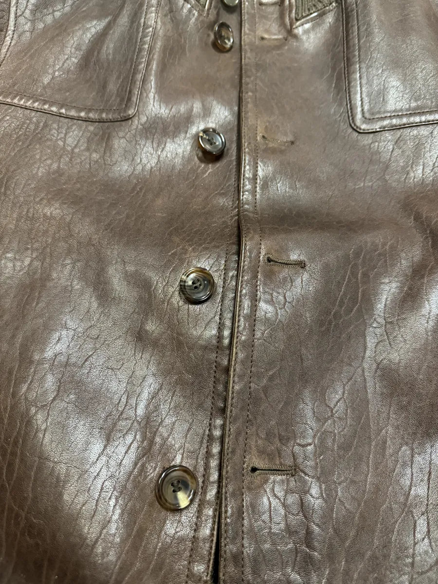 2000s Gucci Brown Buttoned Minimalistic Leather Jacket (M) 9