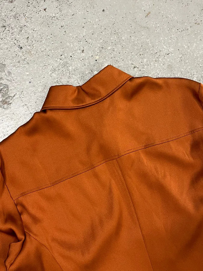 2000s Gucci Brown Camel Silk Shirt fTZzBzy 8