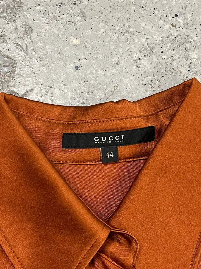 2000s Gucci Brown Camel Silk Shirt fTZzBzy 5