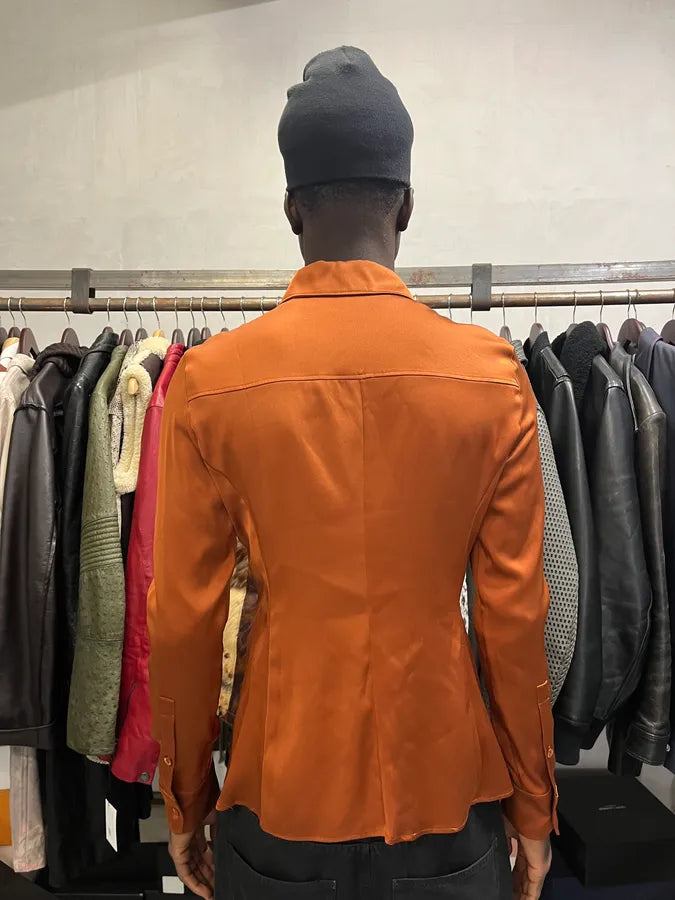 2000s Gucci Brown Camel Silk Shirt fTZzBzy 1