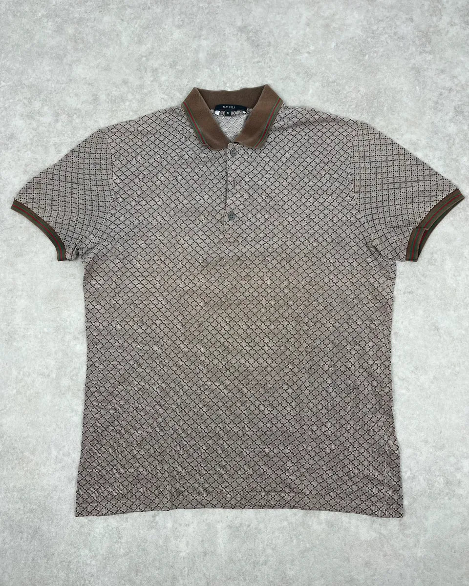 2010s Gucci Brown & White Checkered Polo XHvTFCI 0