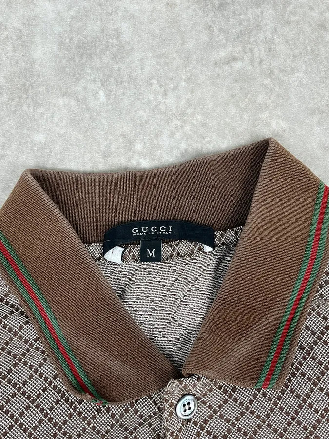 2010s Gucci Brown & White Checkered Polo XHvTFCI 7