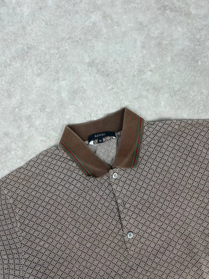 2010s Gucci Brown & White Checkered Polo XHvTFCI 3