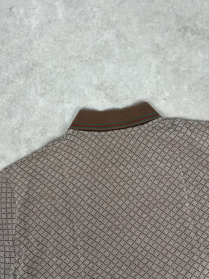 2010s Gucci Brown & White Checkered Polo XHvTFCI 6