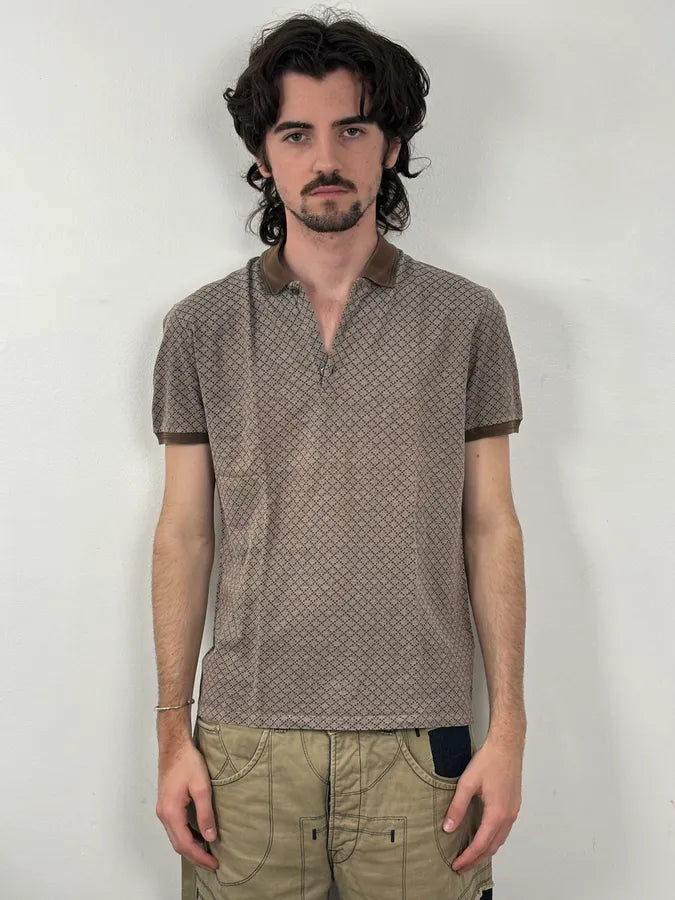 2010s Gucci Brown & White Checkered Polo XHvTFCI 1
