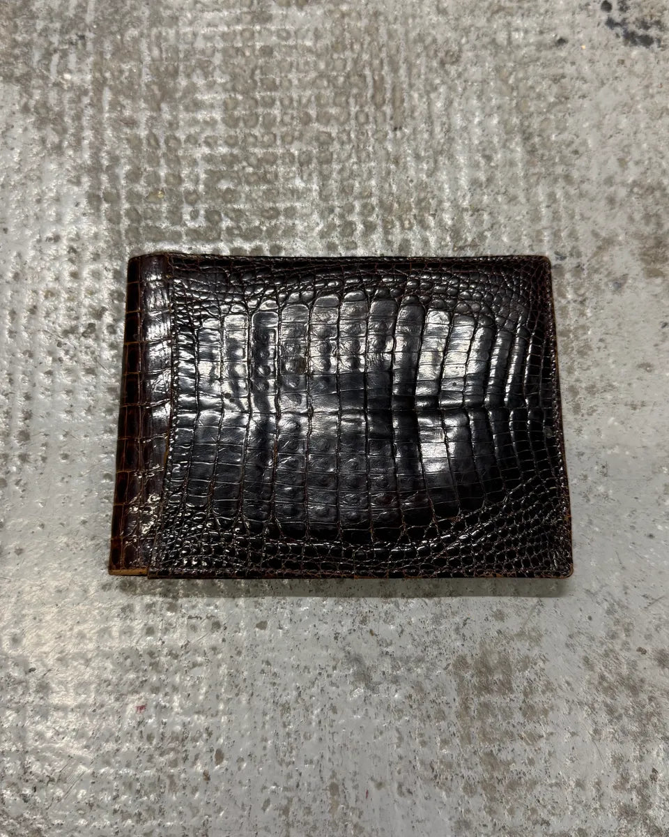 2000s Gucci Brown Crocodile Effect Leather Wallet cSmImUD 0