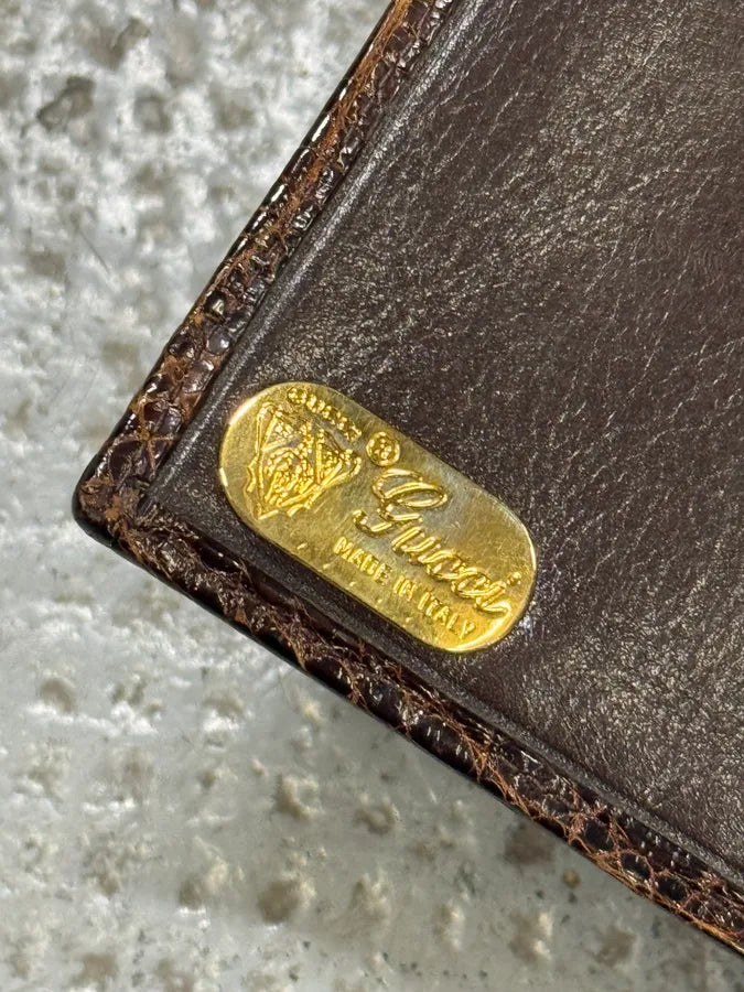 2000s Gucci Brown Crocodile Effect Leather Wallet cSmImUD 3