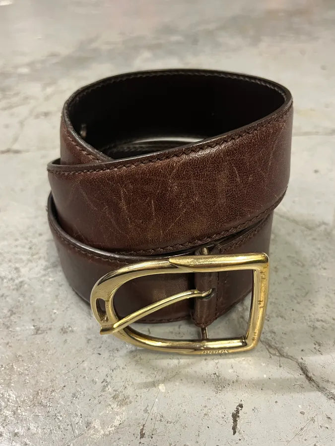 2000s Gucci Brown Eroded Leather Belt lqbPYtD 3