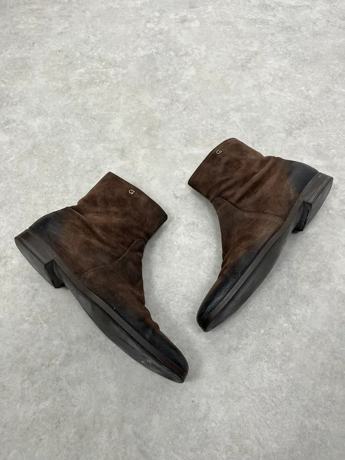 2000s Gucci Brown Eroded Leather Boots eVUdlTR 1