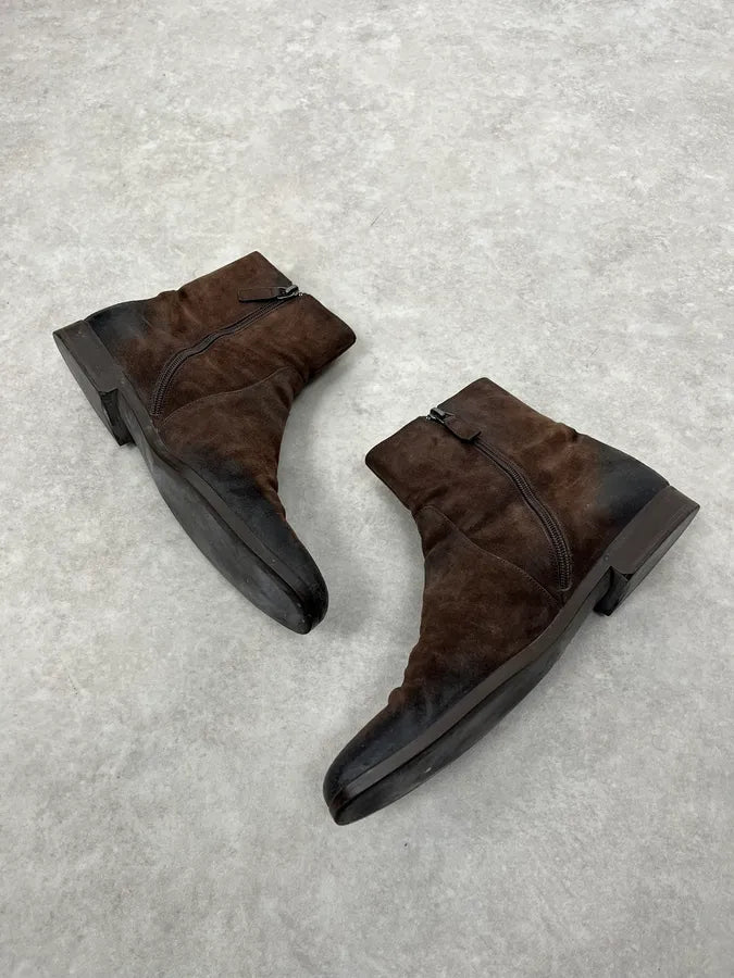 2000s Gucci Brown Eroded Leather Boots eVUdlTR 2