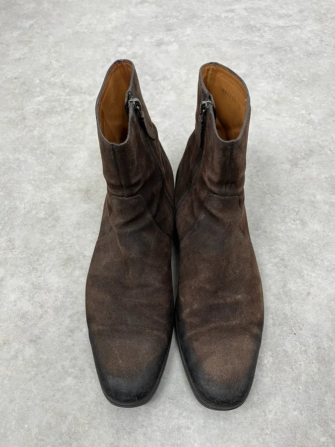 2000s Gucci Brown Eroded Leather Boots eVUdlTR 4