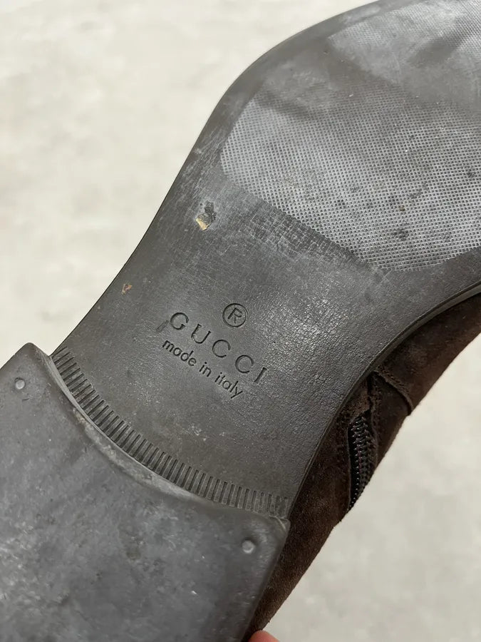 2000s Gucci Brown Eroded Leather Boots eVUdlTR 7