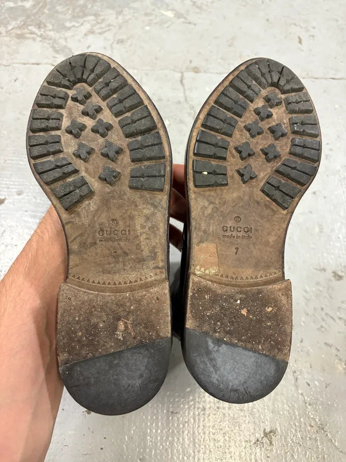 2000s Gucci Brown Eroded Leather Boots JcEZbMm 7