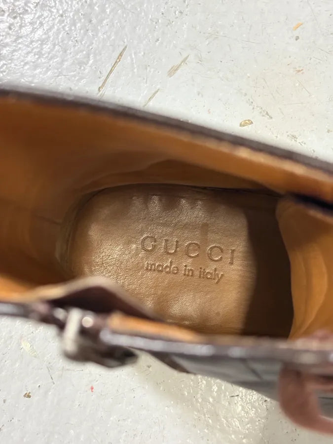 2000s Gucci Brown Eroded Leather Boots JcEZbMm 9