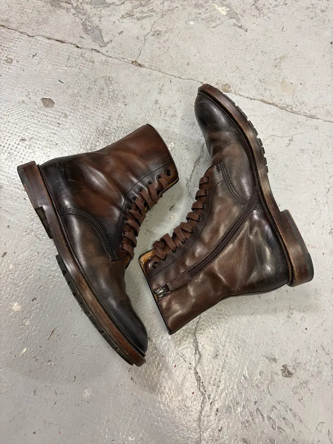 2000s Gucci Brown Eroded Leather Boots JcEZbMm 4