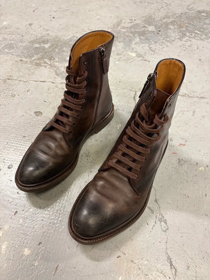 2000s Gucci Brown Eroded Leather Boots JcEZbMm 2