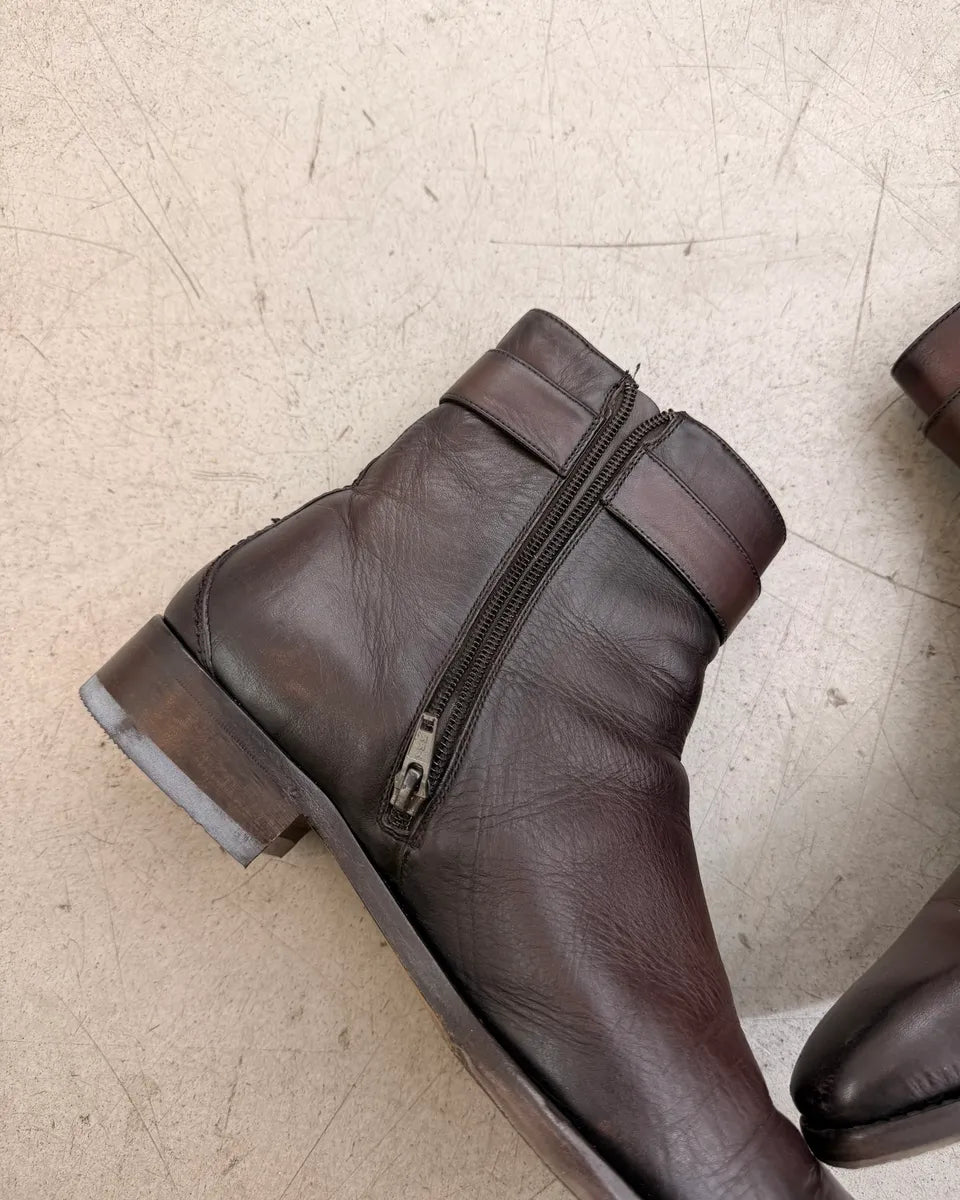 2000s Gucci Brown Eroded Leather GG Logo Boots MnmbEKq 4