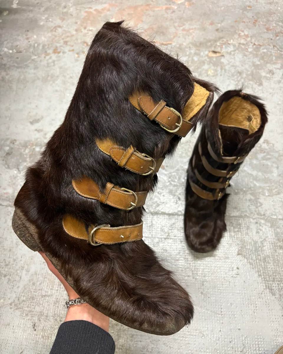 2000s Gucci Brown Fur Scratch Boots VCPqOmW 0