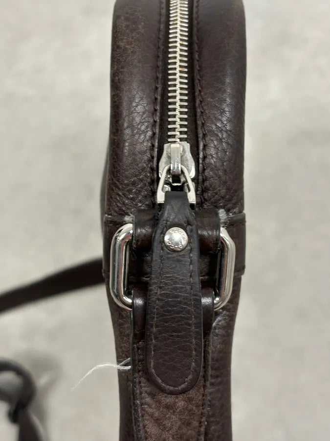 2000s Gucci Brown Grained Premium Leather Shoulder Bag kFtTNxD 7