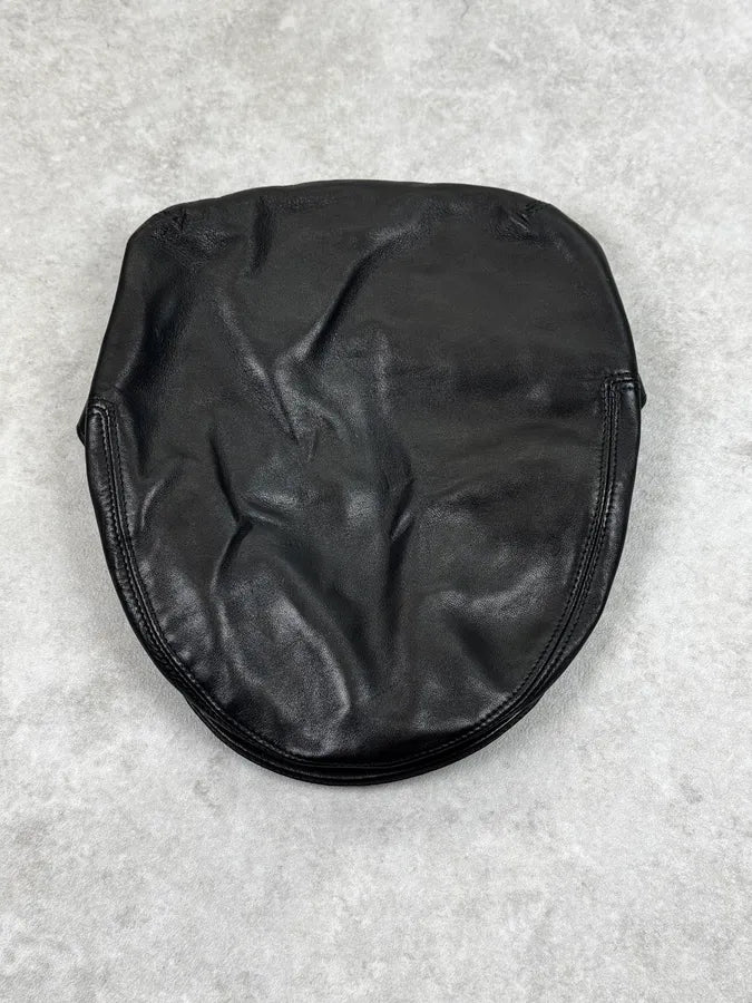 AW2001 Gucci Black Leather Back Logo Beret Cap by Tom Ford ICsHYes 1