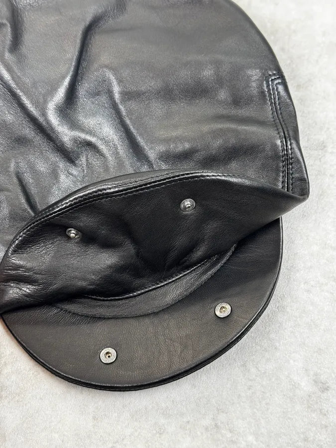 AW2001 Gucci Black Leather Back Logo Beret Cap by Tom Ford ICsHYes 8