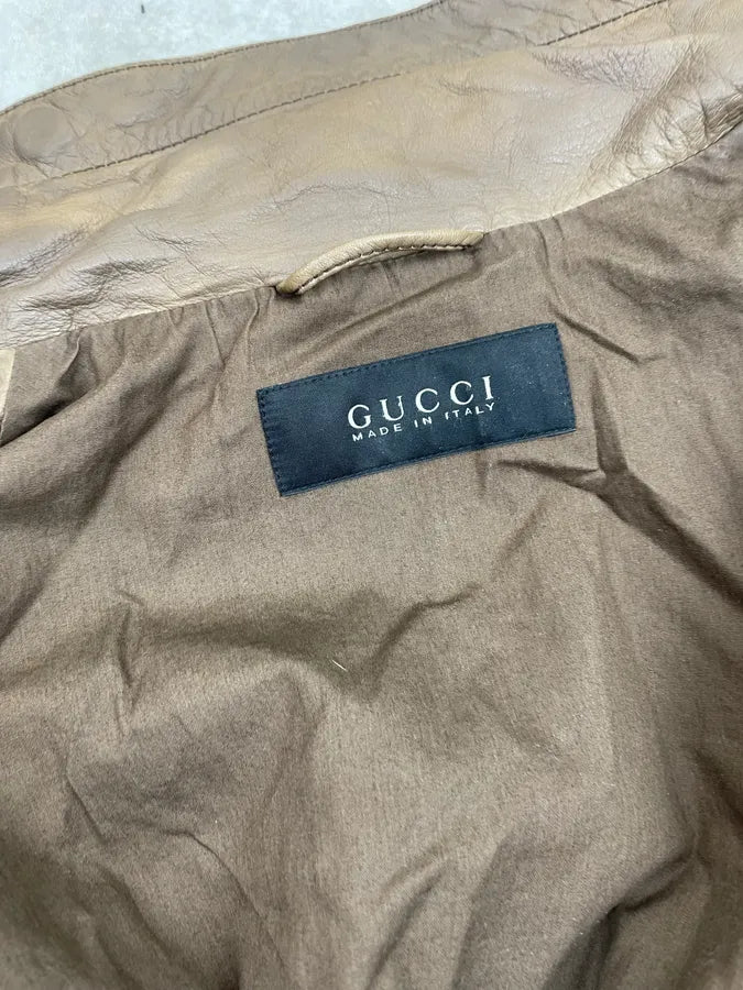 2000s Gucci Brown Leather Biker Jacket cDwrkpe 7