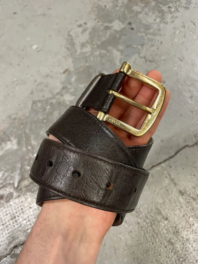 2000s Gucci Brown Leather G Belt (OS) WgxsgJT 2